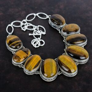 Handmade Tiger's Eye 925 Sterling Silver Necklace: Adjustable Gemstone Jewelry Handmade Tiger's Eye 925 Sterling Silver Necklace: Adjustable Gemstone Jewelry