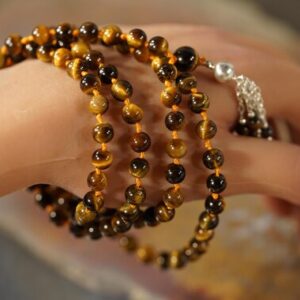 Tiger Eye Knotted Mala • 4mm • 6mm • 8mm • 10mm • Silver Tassel • Gift For Him • Tiger's Eye Necklace • Tiger Eye Necklace • A4899
