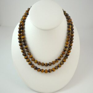 Long Tiger Eye Gemstone Bead Necklace 34 Inch Golden Brown Tigers Eye Necklace Long Tigereye Strand