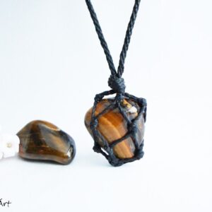 Tiger Eye Macrame Necklace: Unisex Protection Jewelry Tiger Eye Macrame Necklace: Unisex Protection Jewelry
