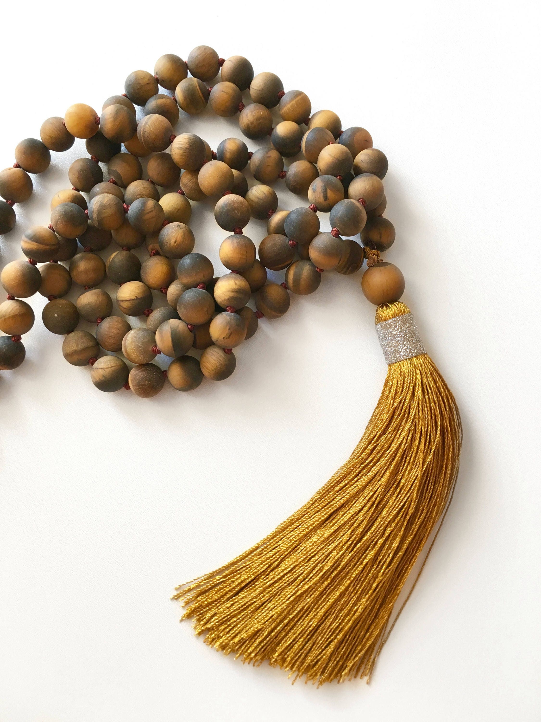 Tiger Eye Mala Necklace, 108 Mala Necklace, 108 Mala Beads, Gemstone Mala, Tiger Eye Mala, Knotted Mala Necklace, Meditation Jewelry, Malas