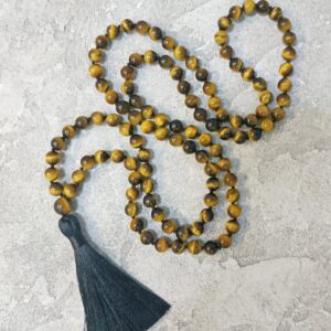 Tiger Eye Mala Necklace 108 Mala Bead Necklaces for Man for Women Yoga Gift Hand Knotted Tigers Long Necklace Tassel Mala Mens Necklace Tiger Eye Mala Necklace 108 Mala Bead Necklaces for Man for Women Yoga Gift Hand Knotted Tigers Long Necklace Tassel Mala Mens Necklace