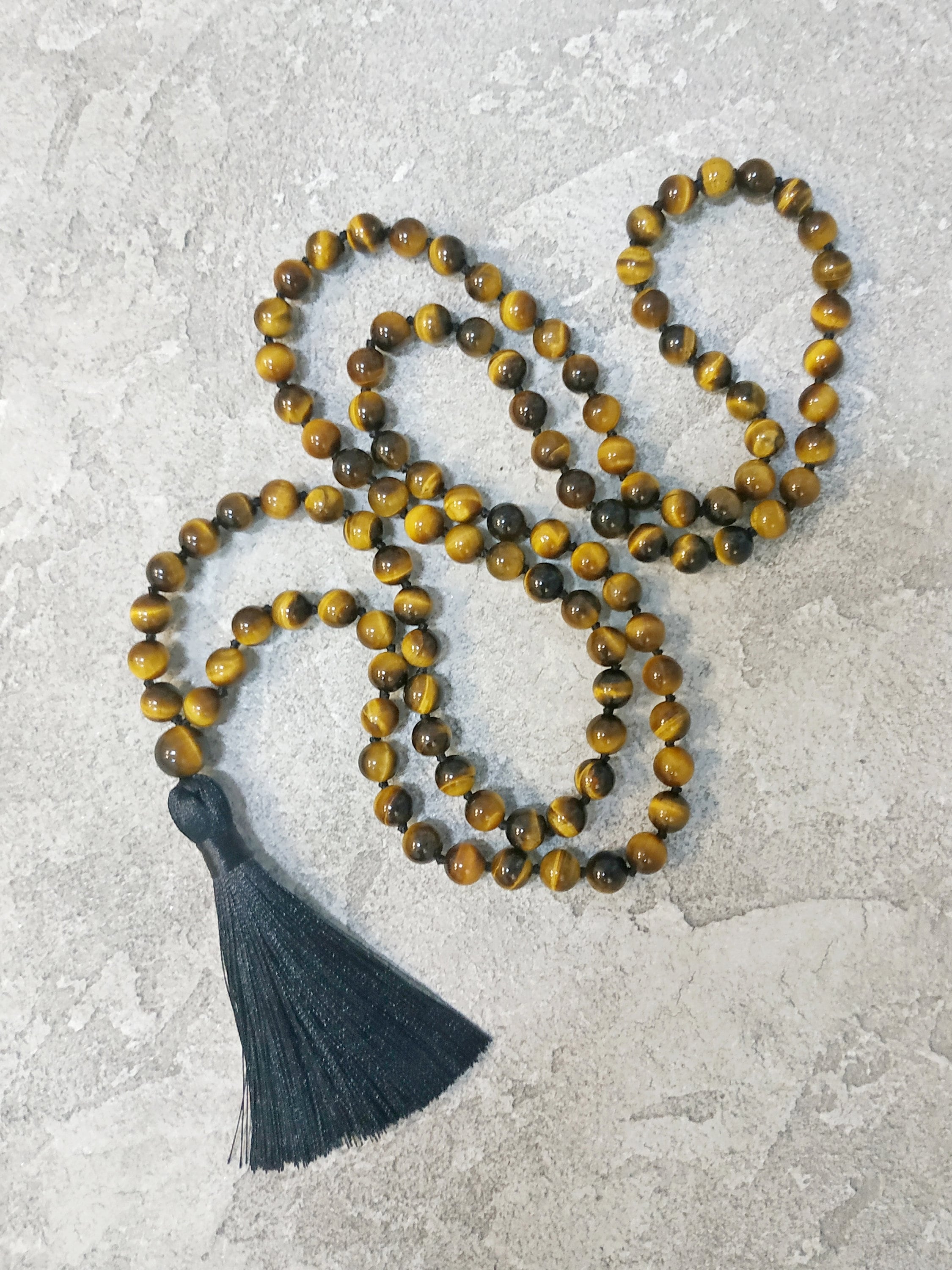 Tiger Eye Mala Necklace 108 Mala Bead Necklaces For Man For Women Yoga Gift Hand Knotted Tigers Long Necklace Tassel Mala Mens Necklace