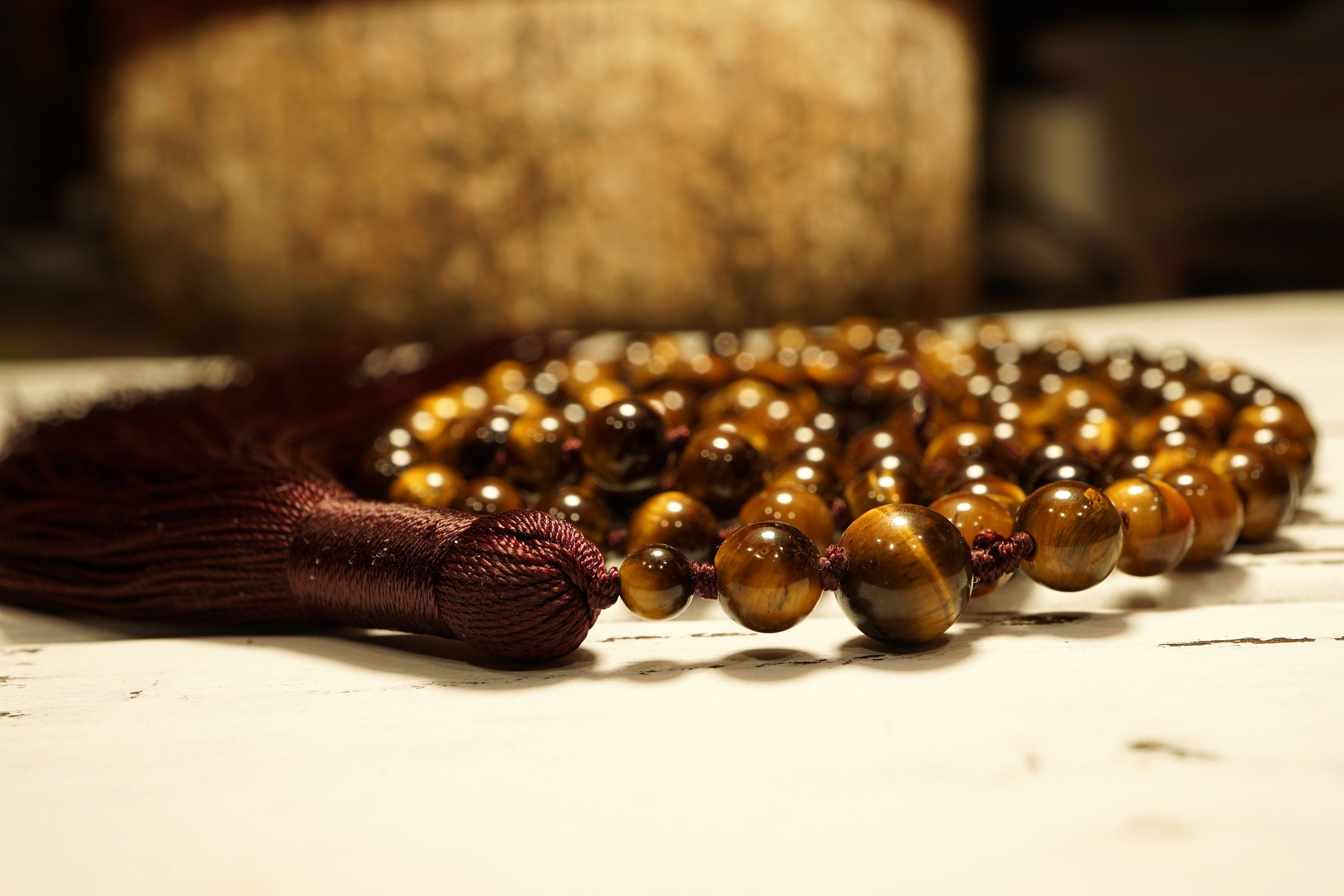 Tiger Eye Mala Necklace• Mala Beads • Meditation Necklace • 6mm • Yoga Necklace • Gift Yoga Lover • 108+1 • Positive Energy Necklace • A4699