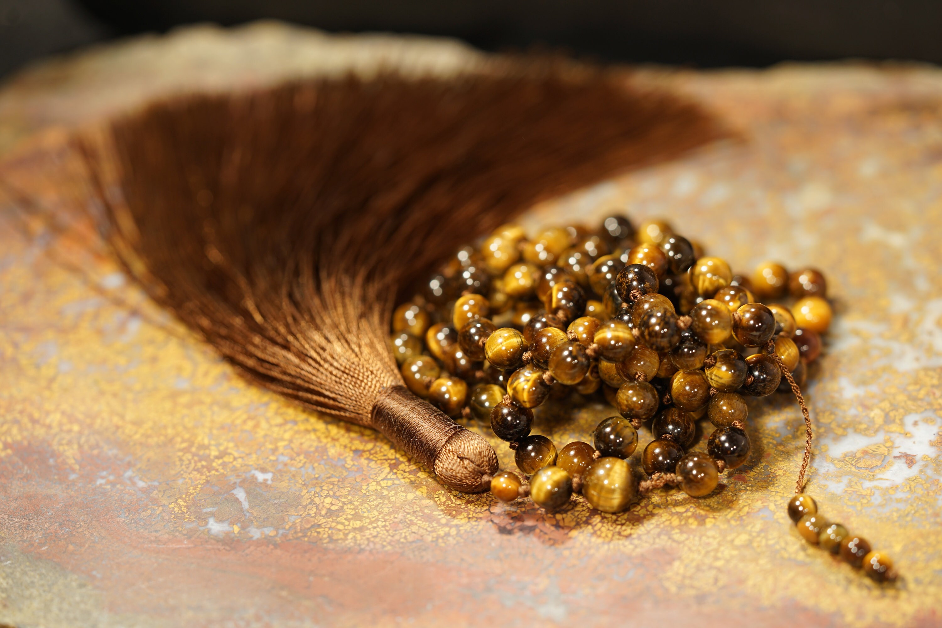 Tiger Eye Mala • Tiger Eye Tassel Necklace • Hand-knotted Tiger Eye Mala •tiger Eye Mala Beads • Present For A Yoga Lover • 6mm • 4587