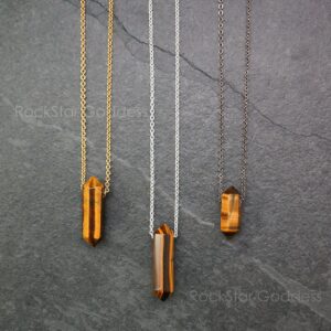 Mens Tigers Eye Point Necklace: Sterling Silver, Gold Filled, Gunmetal Chain Mens Tigers Eye Point Necklace: Sterling Silver, Gold Filled, Gunmetal Chain