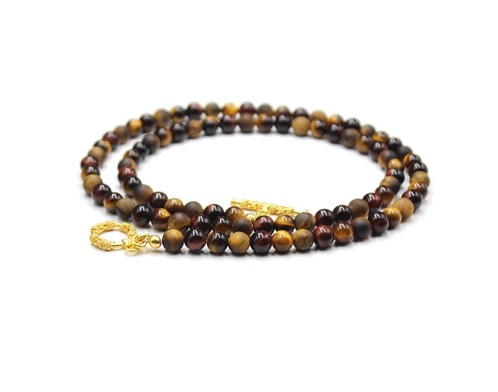 Mixed Tiger's Eye And Gold Necklace, Men's Necklace, Bead Necklace Men, Tiger's Eye Necklace, Bead Necklace Man, Men's Tiger Eye Necklace