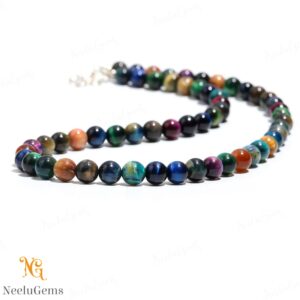 Natural Multicolor Tigers Eye Necklace Beaded Jewelry - Red Blue Gold Triple Stone Choker - Protection Crystal - Handmade Gift For Him Her Natural Multicolor Tigers Eye Necklace Beaded Jewelry - Red Blue Gold Triple Stone Choker - Protection Crystal - Handmade Gift For Him Her