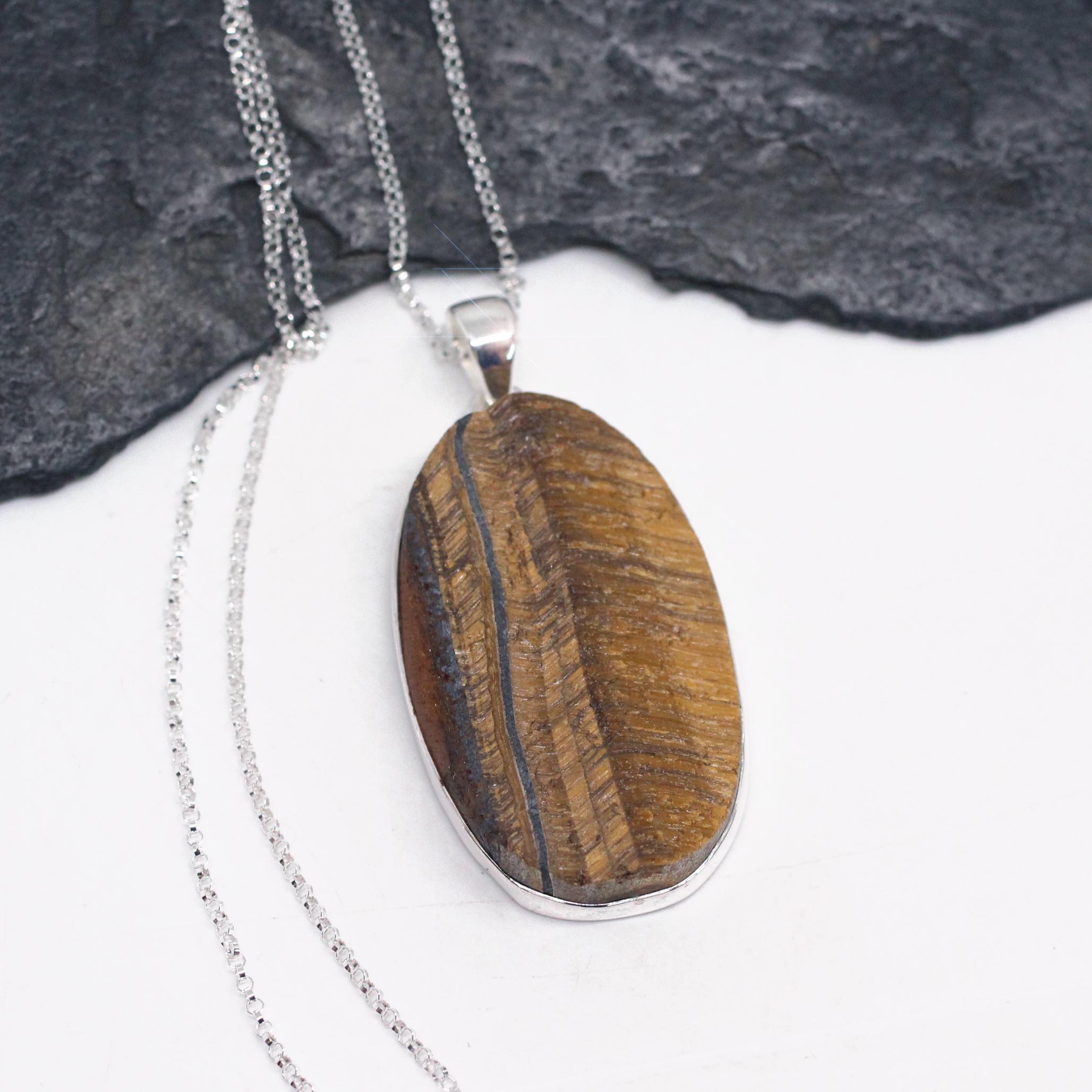 Eye Of The Tiger - Rough And Raw Golden Tiger Eye Sterling Silver Necklace