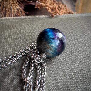 Purple And Blue Galaxy Tigereye Ball Bead Necklace Purple And Blue Galaxy Tigereye Ball Bead Necklace