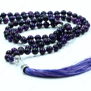 Purple Tiger's Eye Mala Necklace 108 Beads Hand Knotted - Intuition & Protection Prayer Beads - Third Eye Chakra Yoga Jewelry - Zen Gift Her