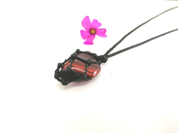 Red Tiger Eye Macrame Necklace: Protection Jewelry For Men