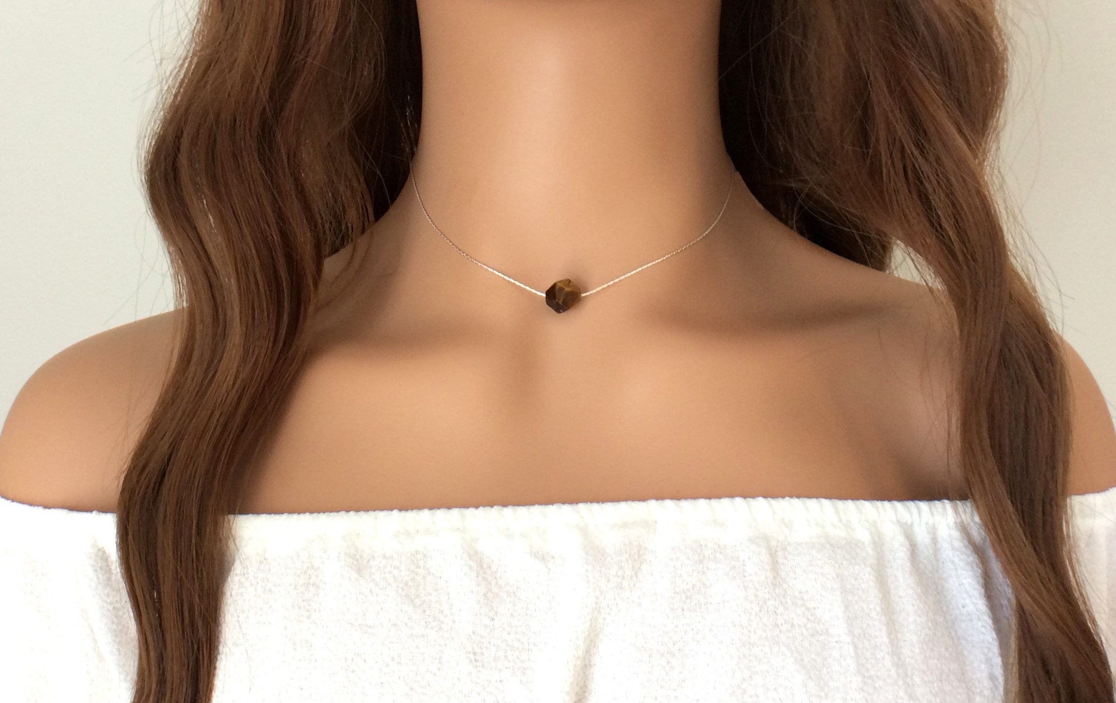 Single Stone Tigers Eye Crystal Necklace - Minimalist Jewelry Gift Idea For Her