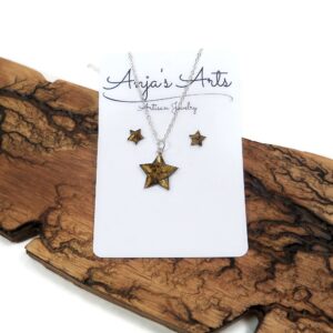 Star Tiger's Eye Jewelry Set Stud Earrings 18" Necklace Crushed Tiger Eye Star Tiger's Eye Jewelry Set Stud Earrings 18" Necklace Crushed Tiger Eye