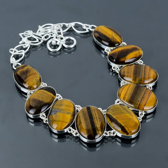Tiger's Eye 925 Sterling Silver Necklace - Handmade Gemstone Jewelry