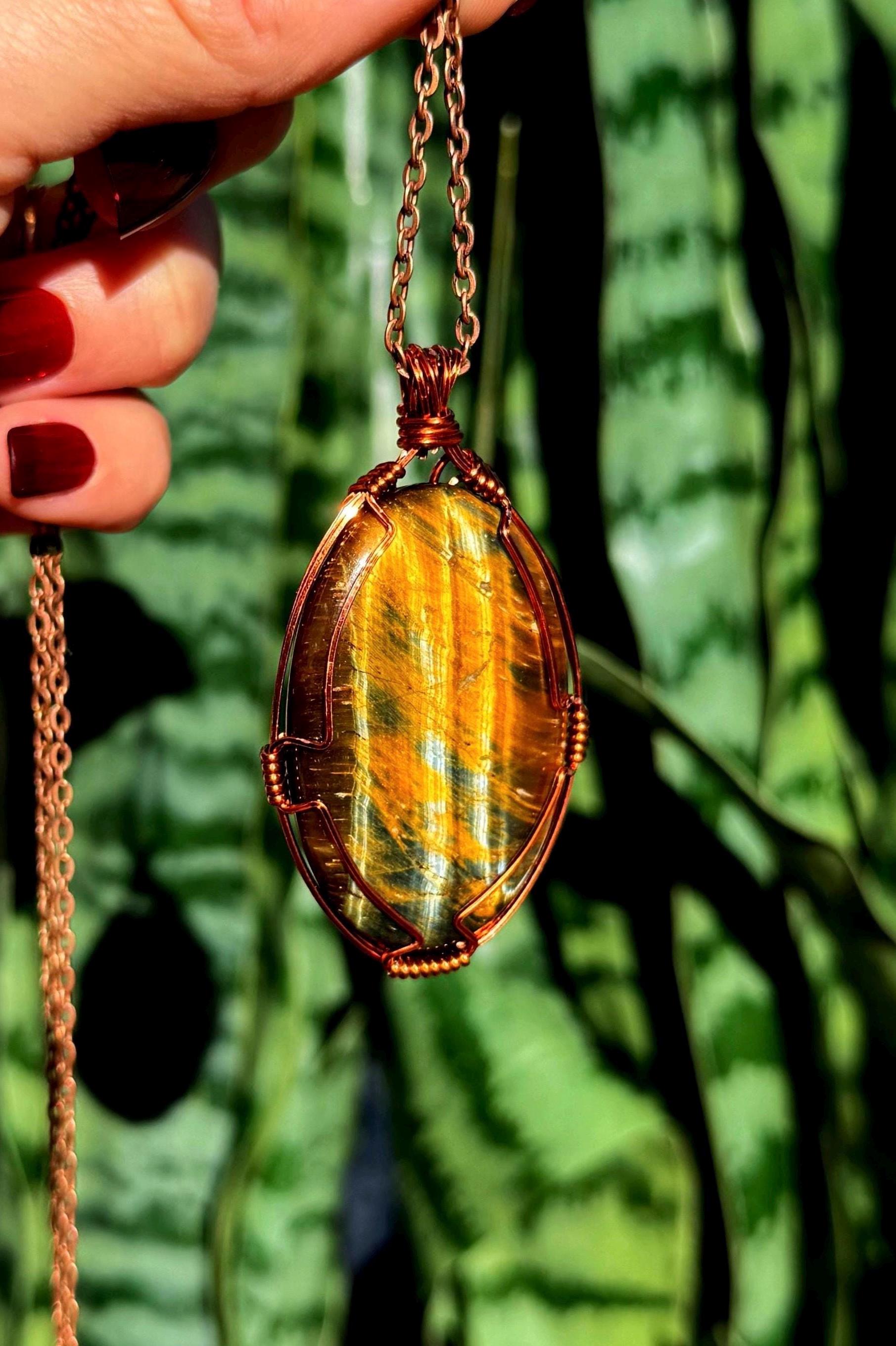 Tiger's Eye Necklace - W/ Blue Tiger’s Eye Aka Hawk Eye - For Enhancing Confidence & Self-empowerment