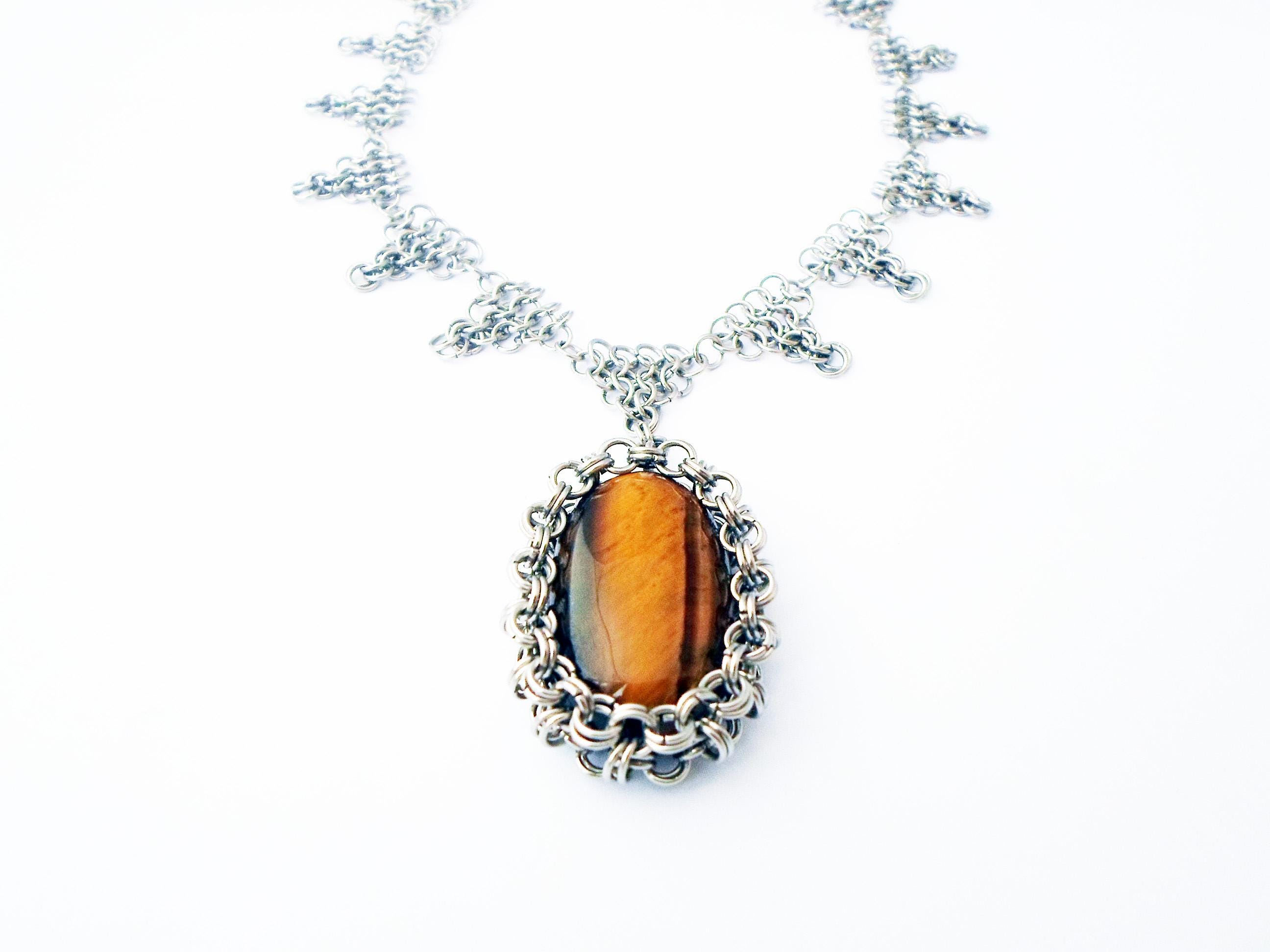 Tiger's Eye Chainmail Choker Necklace