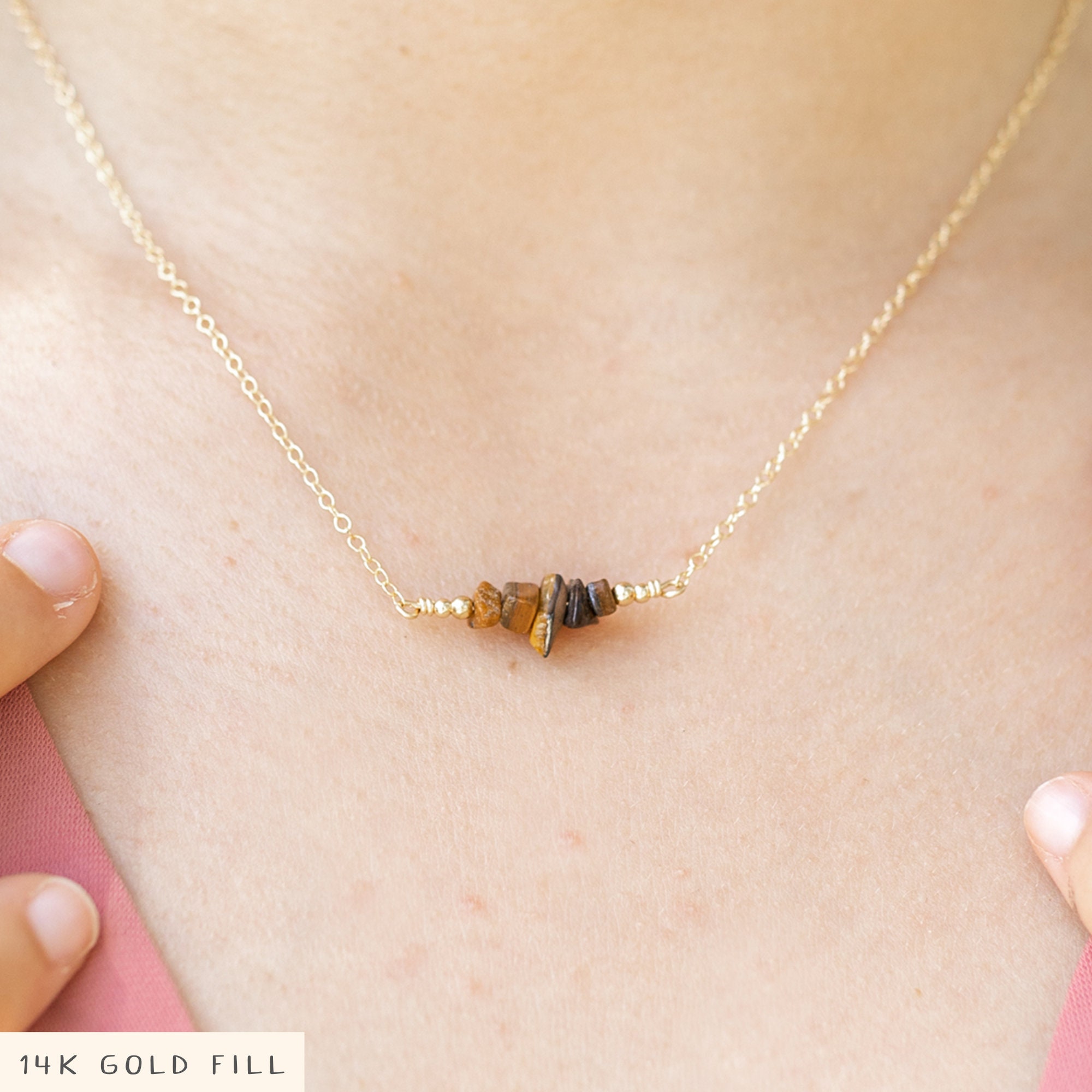 Tiger's Eye Chip Bead Necklace, Handmade Gemstone Jewelry