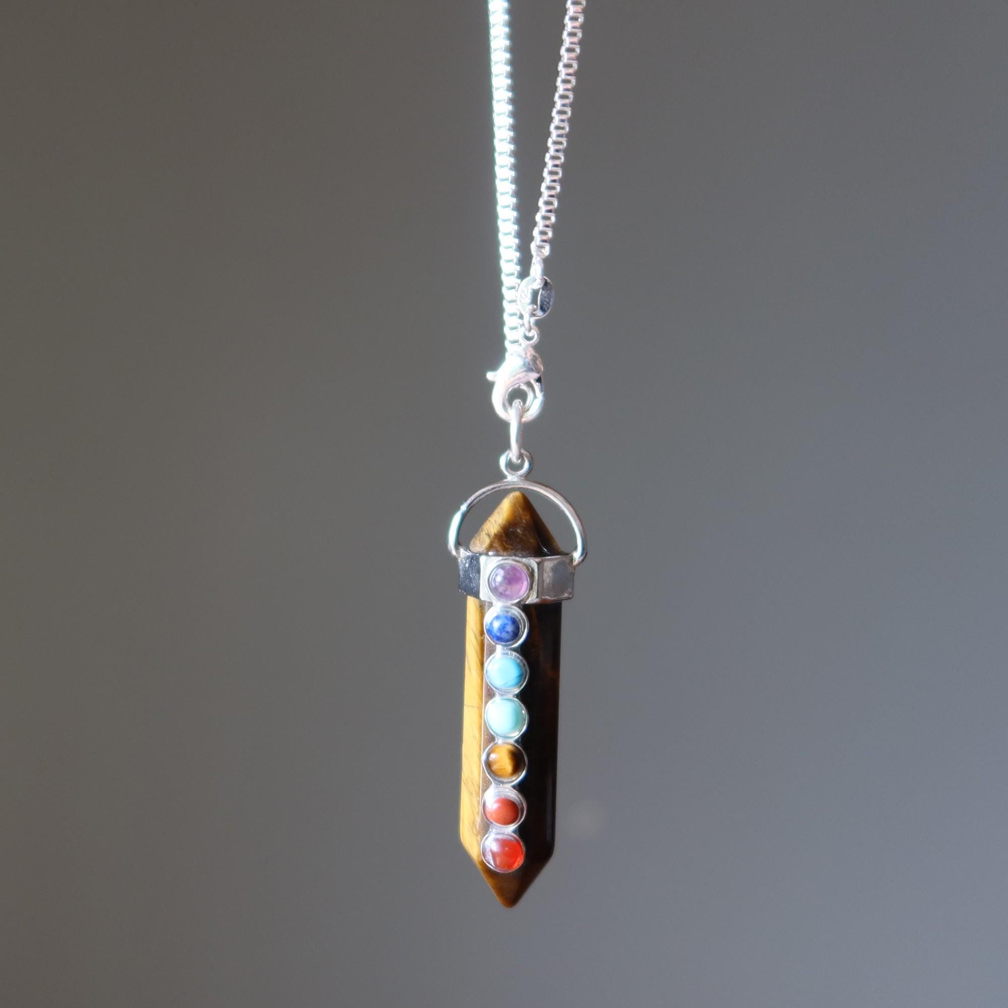 Tigers Eye Necklace Convertible Chakra Pendulum Sterling