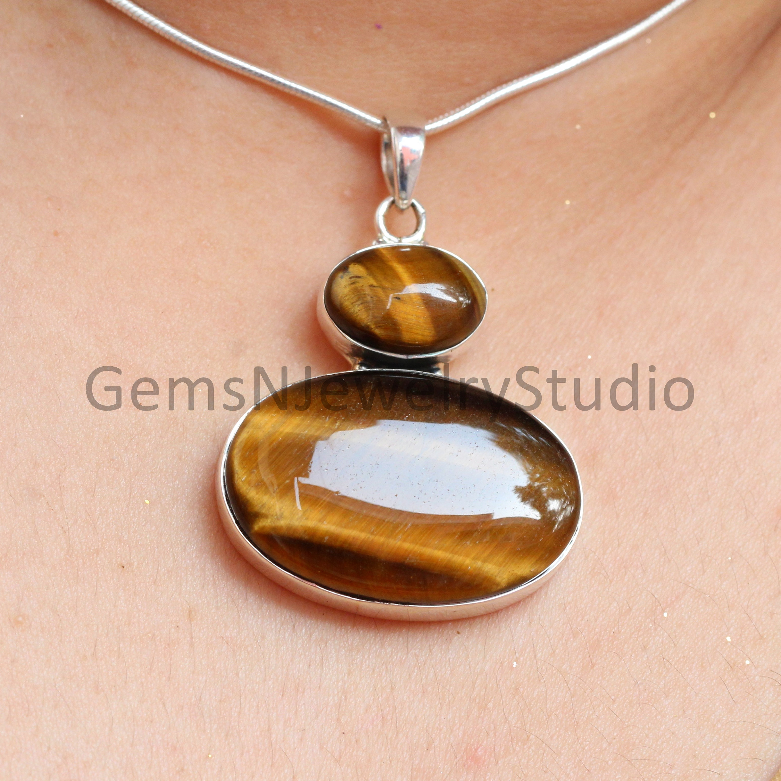 Tiger's Eye Gemstone Necklace, Sterling Silver Handmade Jewelry, Gift For Her, Statement Jewelry Tiger's Eye Gemstone Necklace, Sterling Silver Handmade Jewelry, Gift For Her, Statement Jewelry