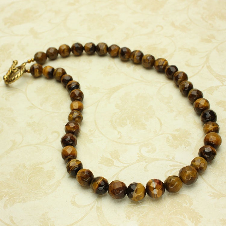 Tigers Eye Necklace, Genuine Faceted Tiger Eye Beads, Toggle Clasp