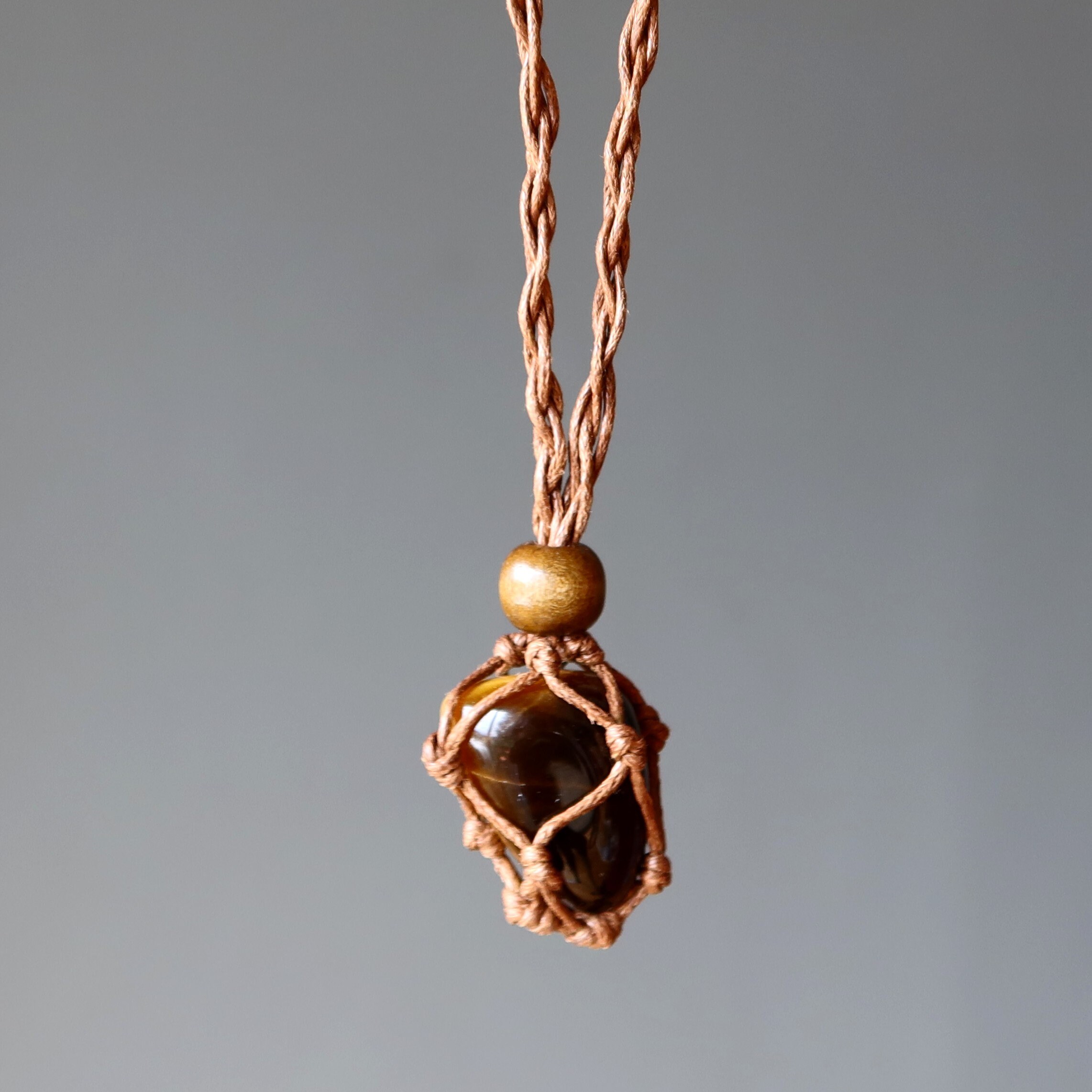 Tigers Eye Necklace Golden Guardian Safety Net Stone Macrame