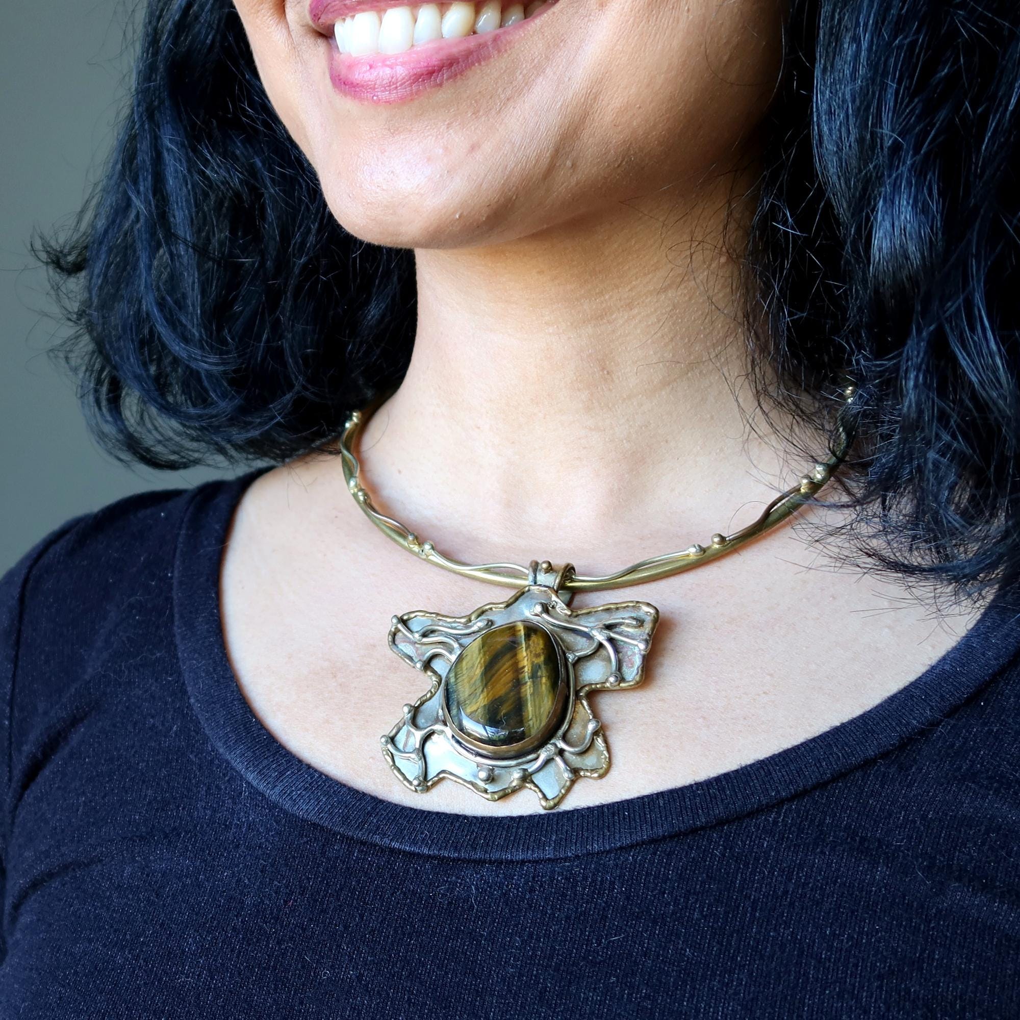 Tigers Eye Necklace Roaring Golden Goddess Choker