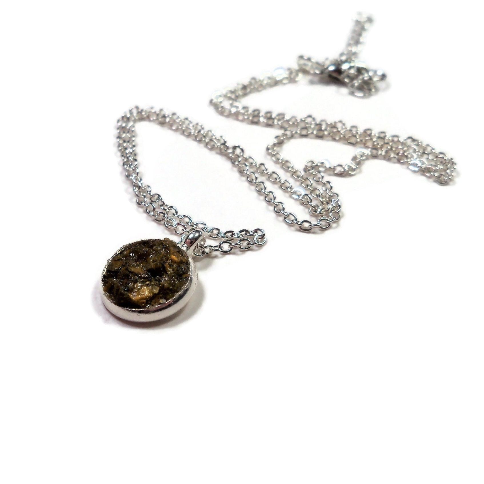 Yellow Tiger Eye Silver Plated 18" Crushed Stone Necklace Brown Golden