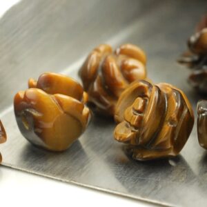10mm Cognac Tiger Eye Gemstone Brown Carved Rose Flower Loose Beads 14 Beads (90147228-155)