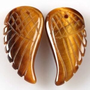 11x6mm Tiger Eye Gemstone Carved Angel Wing Yellow Cognac Loose Beads Bulk Lot 2,6,12,24,48 (90187213-001)