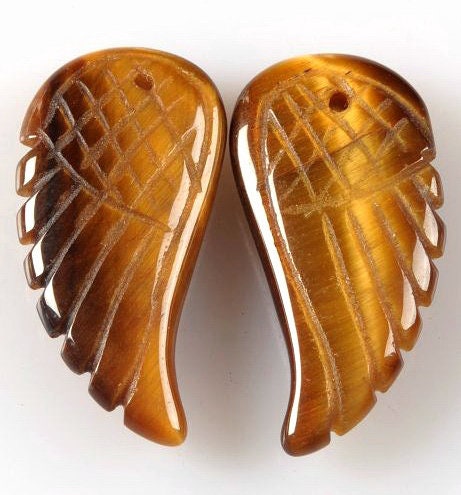 11x6mm Tiger Eye Gemstone Carved Angel Wing Yellow Cognac Loose Beads Bulk Lot 2,6,12,24,48 (90187213-001)