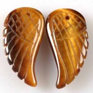 15x8mm Tiger Eye Gemstone Yellow Cognac Carved Angel Wing Beads Bulk Lot 2,6,12,24,48 (90187212-001)