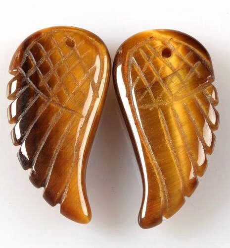 15x8mm Tiger Eye Gemstone Yellow Cognac Carved Angel Wing Beads Bulk Lot 2,6,12,24,48 (90187212-001)