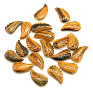 25x13mm Tiger Eye Gemstone Yellow Cognac Carved Angel Wing Beads Bulk Lot 2,6,12,24,48 (90187211-001)