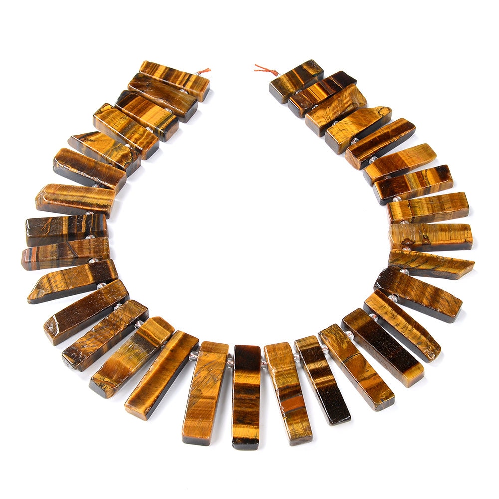 46x10-27x9mm Cognac Yellow Tiger Eye Gemstone Gradated Slice Stick Points Loose Beads 15.5 Inch Full Strand (80016529-s14)