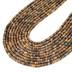 4x2mm Yellow Tiger Eye Gemstone Heishi Discs Loose Beads (p17)
