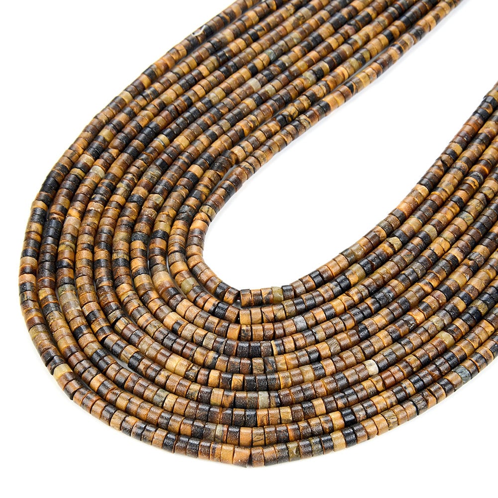 4x2mm Yellow Tiger Eye Gemstone Heishi Discs Loose Beads (p17)