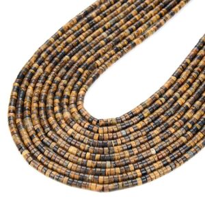 4x2mm Yellow Tiger Eye Gemstone Heishi Discs Beads Loose Beads Bulk Lot 1,2,6,12 And 50 (p17)