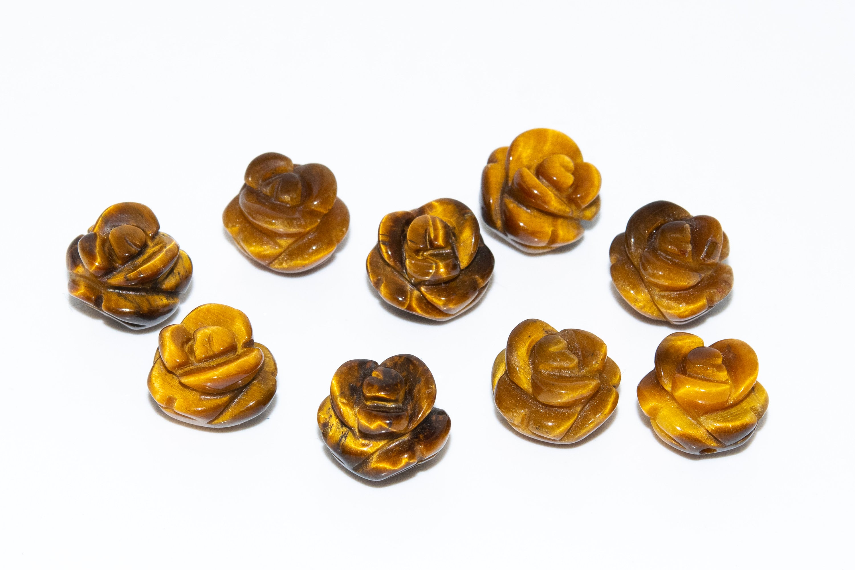 5 Beads Yellow Tiger Eye Handcrafted Beads Rose Carved Genuine Natural Flower Gemstone 8mm 10mm 12mm Bulk Lot Options