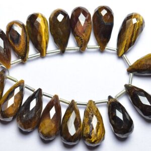 6 Pcs - Beautiful Natural Faceted Tiger Eye Side Drilled Tear Drops Briolettes - Size Is 7x15 Mm #1873