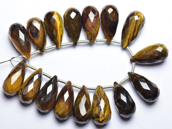 6 Pcs - Beautiful Natural Faceted Tiger Eye Side Drilled Tear Drops Briolettes - Size Is 7x15 Mm #1873