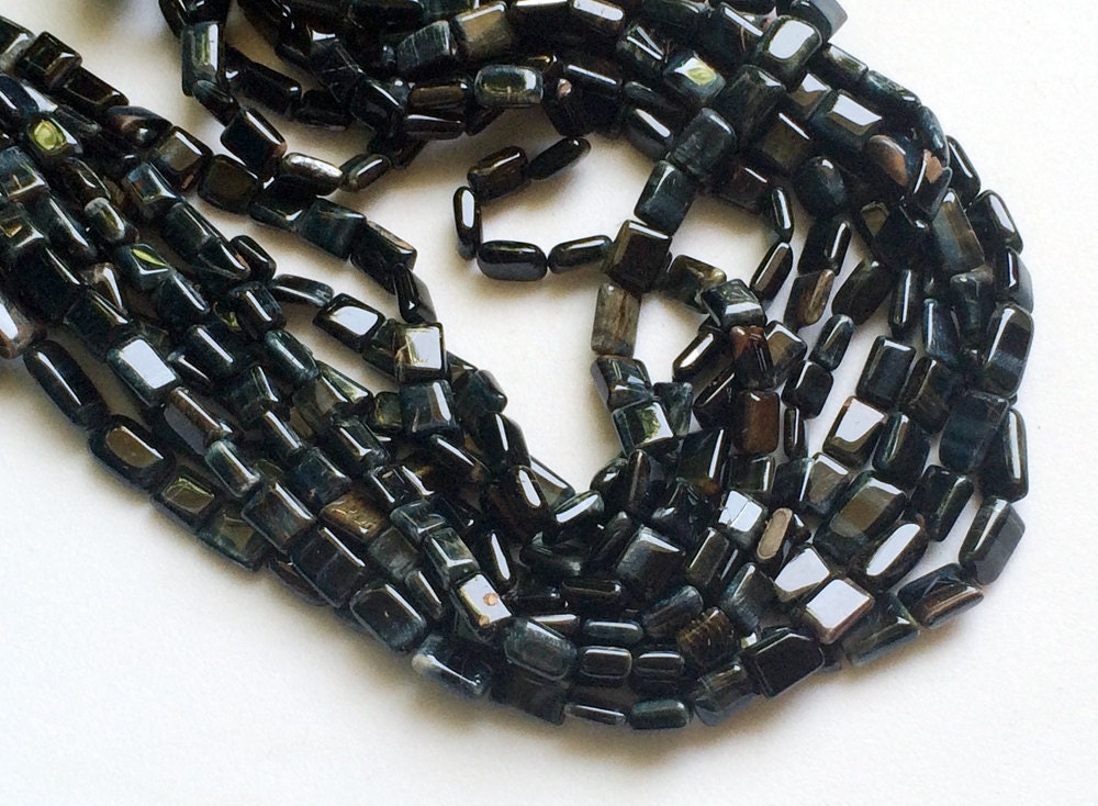 7-9mm Black Tigers Eye Beads, 13 Inch Black Tiger Plain Brick Beads, Black Tigers Eye Rectangle Beads For Jewelry  (1st To 5st Options)