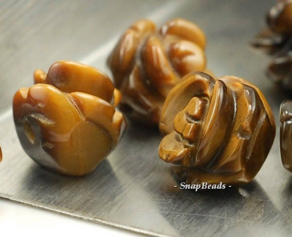 8x7mm Yellow Tiger Eye Gemstone Carved Rose Tiger Eye 8x7mm Loose Beads 10 Beads (90190015-92)