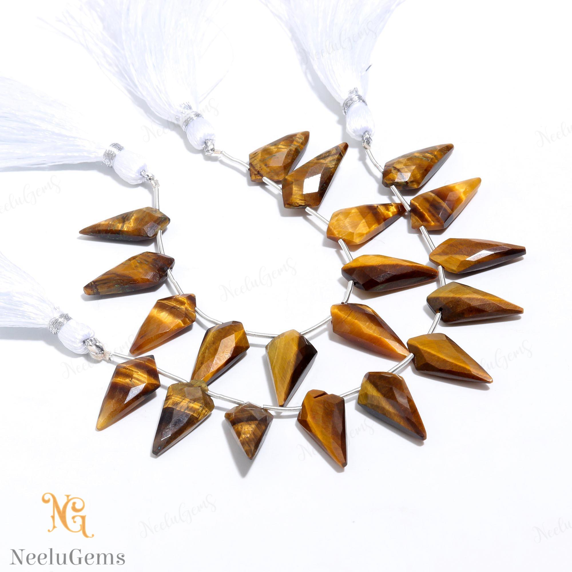 Aaa+ Yellow Tiger's Eye Faceted Tie Shape Briolette Beads,natural Tiger's Eye Fancy Shape Beads,10pcs Gemstone Beads For Handmade Jewelry