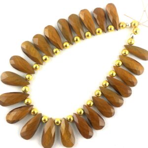 Faceted Tiger Eye Pear Beads: Natural Gemstone Strand (7x20-9x21mm)