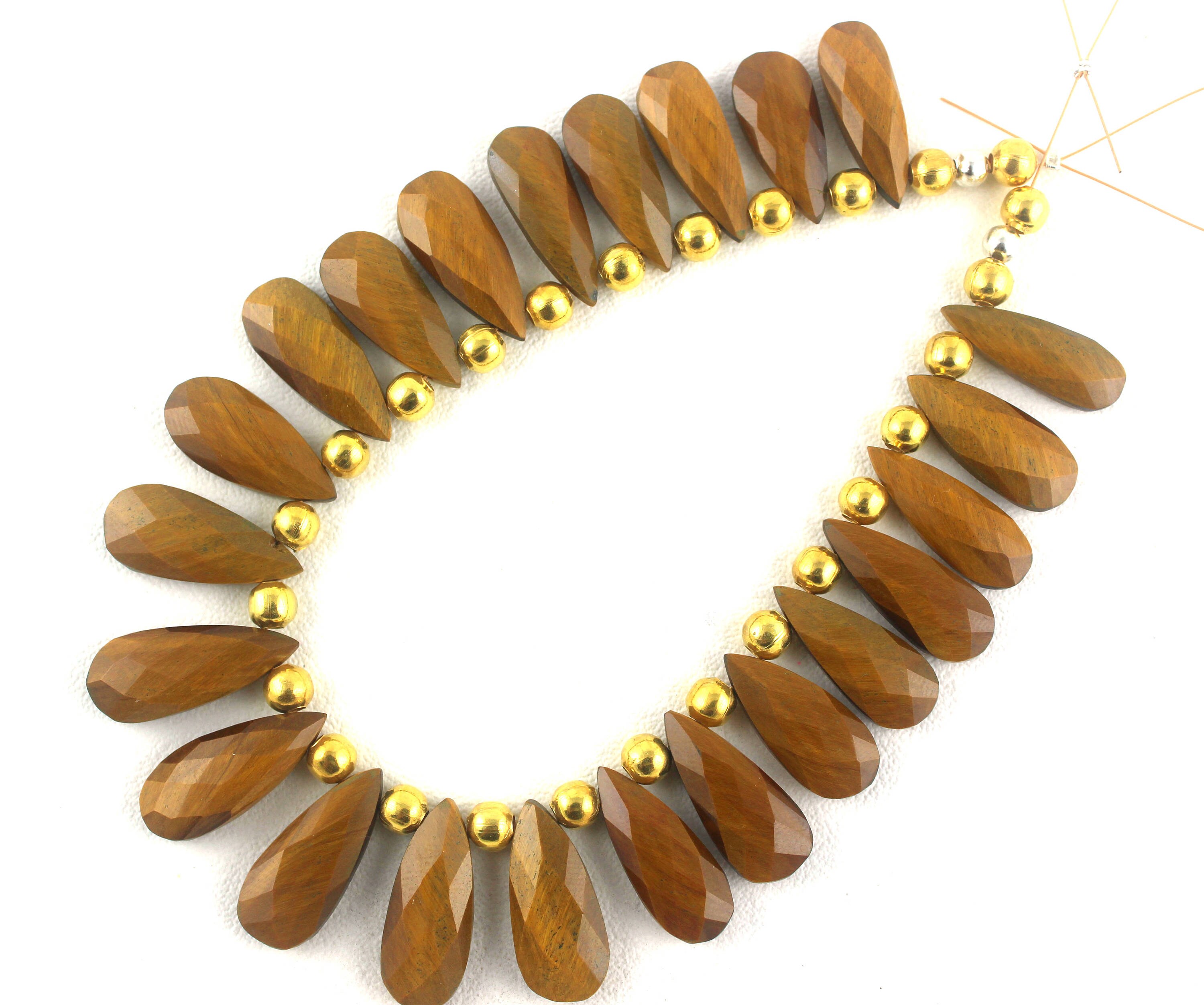 Faceted Tiger Eye Pear Beads: Natural Gemstone Strand (7x20-9x21mm)