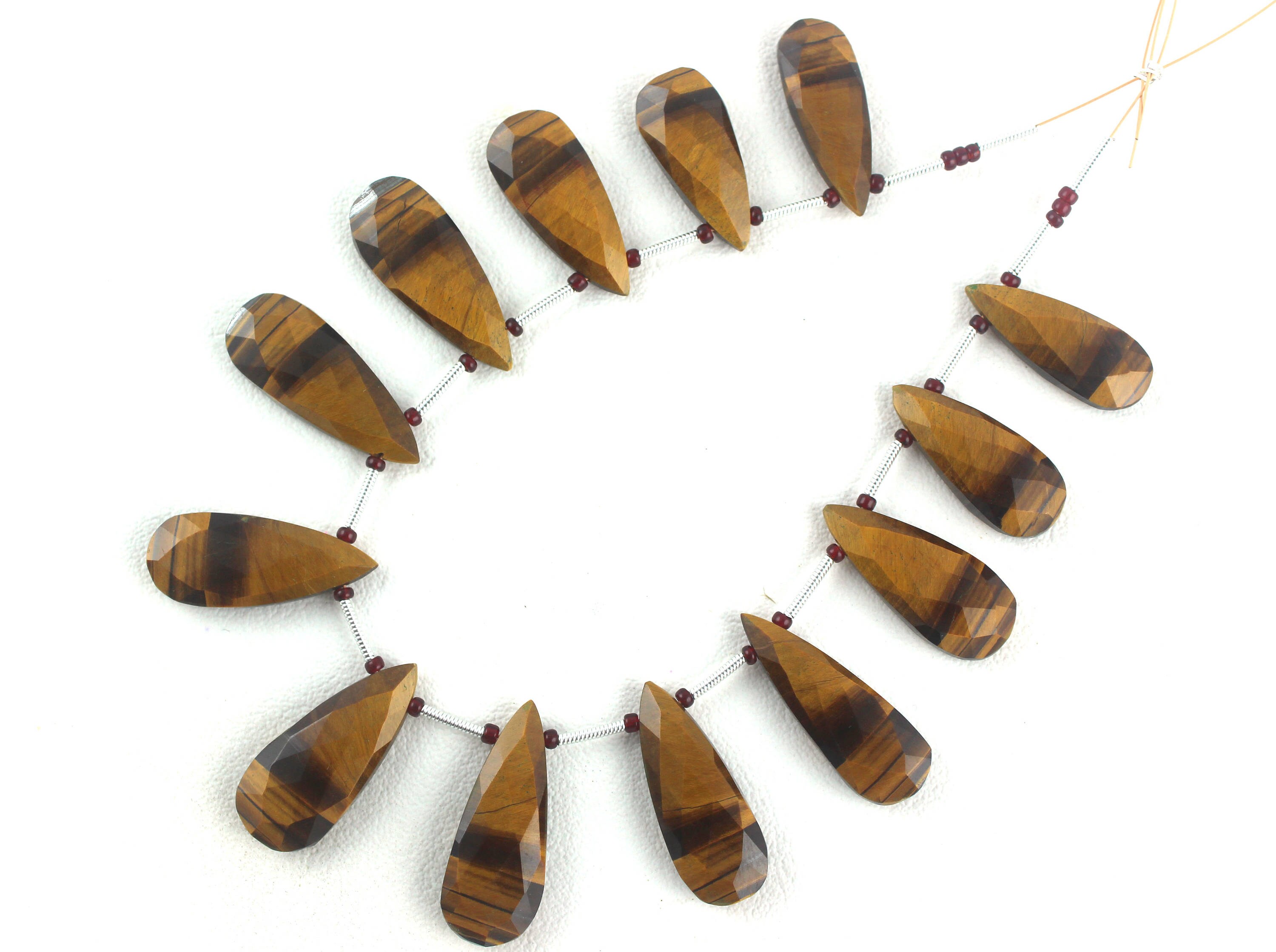 Faceted Tiger Eye Pear Beads: Natural Gemstone Strand (8x21-11x24mm)