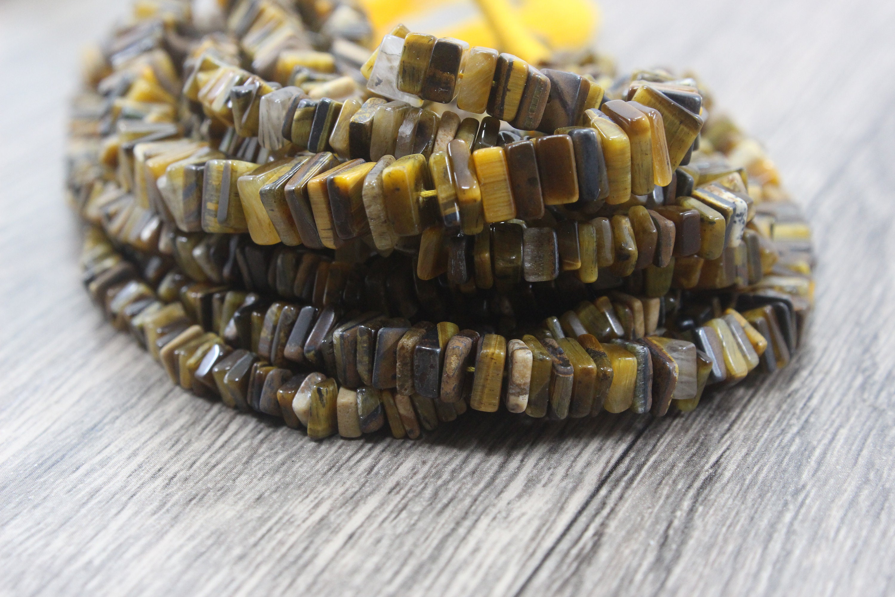Tiger Eye Heishi Beads: 5-6mm Square Gemstone, 16" Strand