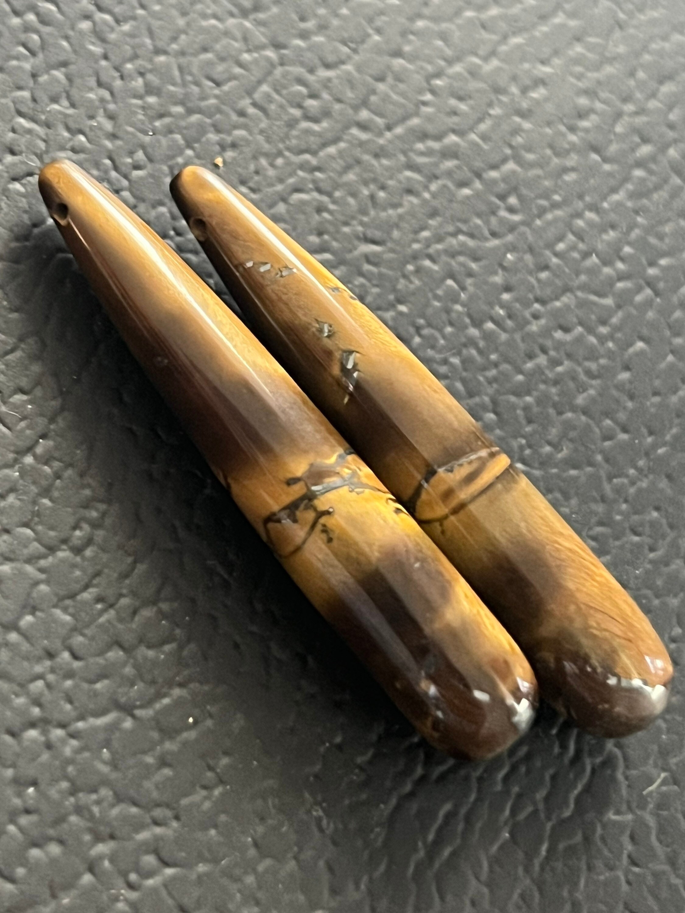 Matching Pair Tiger Eye Smooth Polished Beads