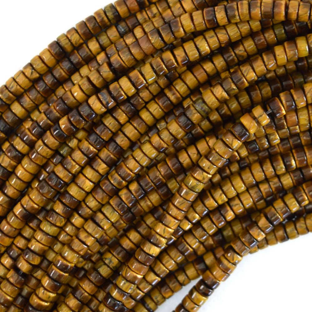Natural Tiger Eye Heishi Disc Beads Gemstone 15" Strand 4mm 6mm